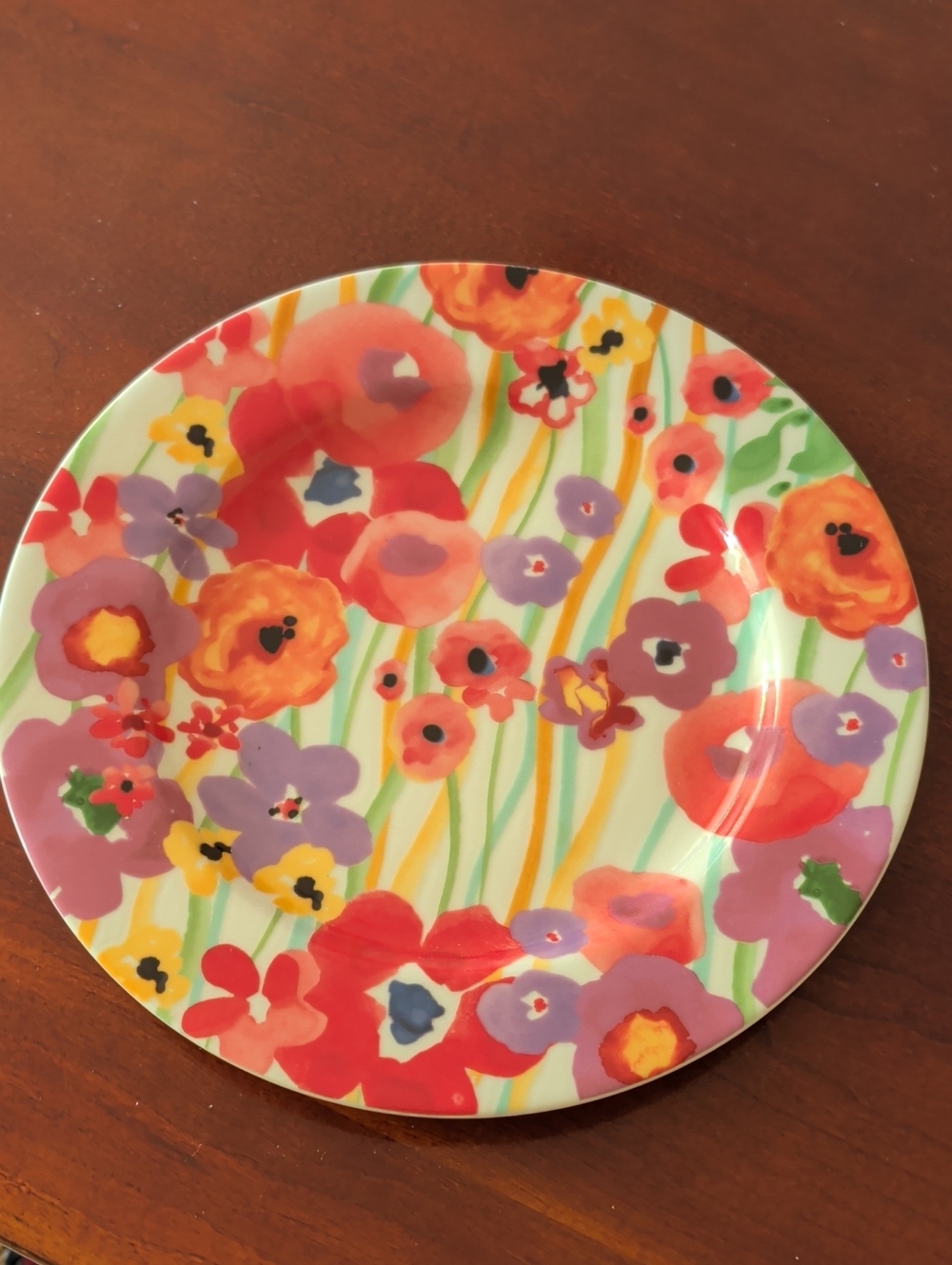 Anthropologie Verdant Acres Dinner Plate 10.75" Diameter Poppy Flowers